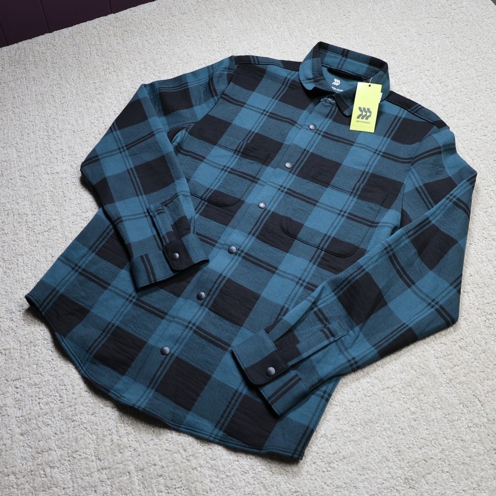All in Motion Mens Teal Black Plaid Snap Front Shirt Jacket Small NWT